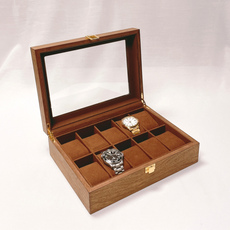 OfMIN 胡桃木10格天鵝絨錶枕手錶收納盒, 1個, 胡桃木