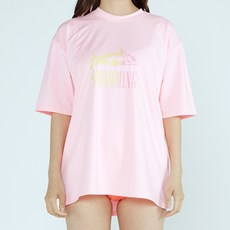 soleil 女款寬鬆版粉紅檸檬短袖T恤 + 高腰修身泳褲防曬泳衣套裝