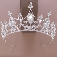 LUNAGLAM Line 水晶花朵婚禮皇冠 WC916, 1個, 銀白色