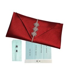 至誠現金禮緞袋型繩結包袱巾 + 高級聘禮信封, 酒紅色, 1張