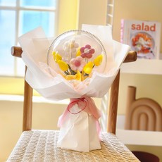 아스파시아 조화 버블리 LED 양모 튤립 풍선 꽃다발, 핑크, 1개