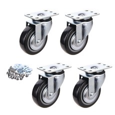 T-REX CASTER 旋轉聚氨酯輪 100 x 32 x 130 mm P504S-2 黑色 4入 + 華司 + 十字螺絲, 1套