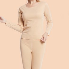 세컨핑크 여성용 이중 기모 톡톡 누디컷팅 U넥 발열내의 상하의 세트