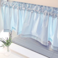 FORHOME 手工棉花糖廚房橫簾短簾, 淡天藍色