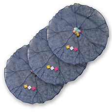 happytool 苧麻拼布餐桌罩 海軍藍, 3個