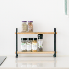 metaltex 相思木鐵製約克拉瓦雙層層架整理架, 木質 + 霧面黑, 1個