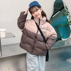 女童款拼色高領冬季保暖外套