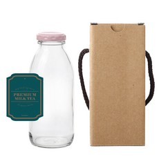 圓形奶茶瓶 300ml*10入+粉色蓋子 10入+貼紙 N5S 10入+盒子 10入, 1套