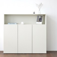 스칸디무드 국내제조 베르노 템바보드 오픈 선반 슬림 높은 거실 수납장 1200 3단 방문설치, 아이보리