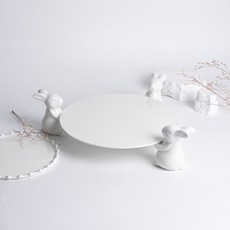 Royal Adderley 蛋糕點心架 圓形托盤 1號 + 兔子 3件組, 白色, 1套