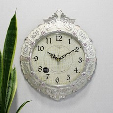 靜音鍍金銀杜鵑花高級鑄鐵掛鐘 HSC-339, 銀色