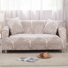 Market A 磨毛葉飾圖案布藝沙發套, 米色樹木