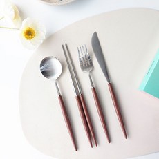 보겐 에펠 커트러리 양식 1인 세트, 실버 + 초코, 디너스푼 + 젓가락 + 디너포크 + 디너나이프, 1세트