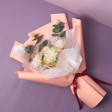 Midown Flower 人造花 雷射玫瑰 5朵花束 + LED 套組, 蜜桃粉, 1個