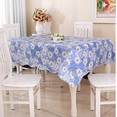 왕실 방수 플라워 4인용 식탁 테이블보, 블루 플라워, 137 x 183 cm, 1개