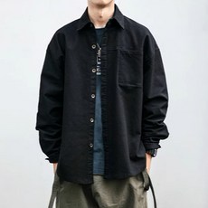 男士時尚潮流疊穿休閒寬鬆襯衫夾克