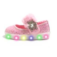 frombebe 女童款冬季雪花LED寬刷毛懶人鞋