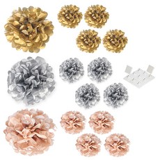 PARTYSHOW 派對花球 金色5入 + 玫瑰金5入 + 銀色5入 + 固定架套組, 混合色