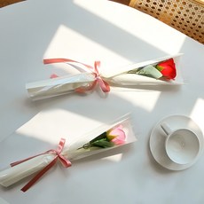 아스파시아 비누꽃 장미 메시지 한송이 꽃다발 우리엄마 우리아빠, 레드, 핑크, 2개
