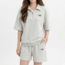 아이캔심플 여성용 반집업 미니로고 포인트 반팔 + 반바지 세트