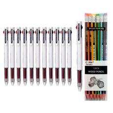 동아 이온3 펜 C-0.3mm 12p + 투코비 코마 삼각 지우개 연필 SG-208 12p 세트, 하양, 1세트