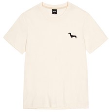 Okstar 短袖T恤 刺繡臘腸犬, 奶油白