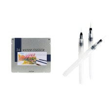 munhwa 水彩色鉛筆鐵盒+水刷筆 3入, 1組, 24色