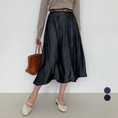 무드인더 여성용 데님 핀턱 벨트 + 스커트 세트