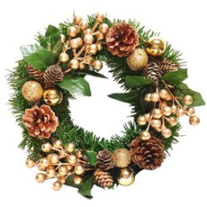 MODACore 摩達客 台製歐風典雅20吋大地盛宴金球果松果聖誕花圈_福臨圈, 金色系, 1個