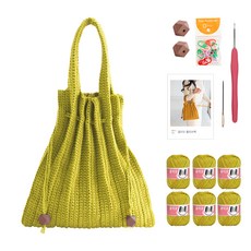 yarna 올리오 단색 플리츠백 뜨개질 DIY 패키지 M 바늘 부자재포함, 712 엘로우그린, 1세트