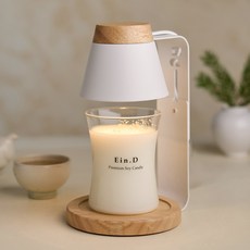 Ein.D 蠟燭百貨 ARBOL 一般蠟燭暖燈 + 設計款大豆蠟燭 300g 套組, 白木(蠟燭暖燈), 英國梨與小蒼蘭