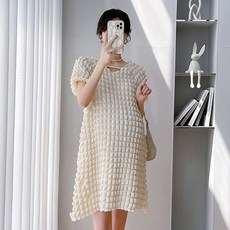 와플 V넥 임부 원피스