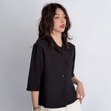 TheSirup 女款基本單口袋7分袖襯衫