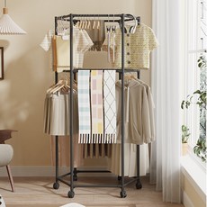 六角形2層移動式掛衣架, 黑色