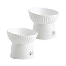 with dog&cat 寵物斜角陶瓷碗, 白色, 2個