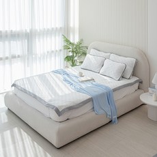 Mother's HOME 頂級超強涼感鬆緊帶式床墊, 涼感墊, 涼爽灰 + 牛奶白