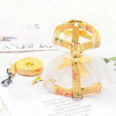 파스텔펫 반려동물 엔젤 하네스 리드줄 세트, 옐로우, 1세트