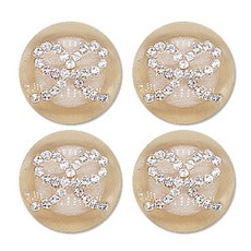 高級方晶鋯石寶石緞帶鈕扣 21mm, 4個, 米色