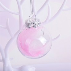 정월나나 크리스마스 트리장식 걸이 오너먼트 깃털 투명 볼, 핑크, 1개
