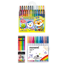 地球化學 Pororo 迷你24色彩色鉛筆 + Tucobi Coma 三角橡皮擦鉛筆 TC-208 B 6款 x 2p + Monami 12色超級簽字筆套組, 1套