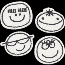 熱燙式刺繡貼布：毛毛蟲眉毛 + 太陽眼鏡 + 小眼睛 + 睫毛, 1套, 象牙