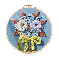 코쿼드 DIY 초보자용 십자수 프랑스자수 패키지 세트 20cm, 1세트, 파스텔블루부케