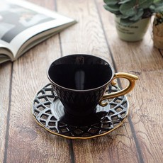 Rebling 戈費爾金色咖啡館咖啡杯 + 鏤空杯墊, 黑色, 1套
