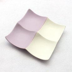 달소금 도자기 투톤 4칸 반찬 나눔접시, 무광 크림화이트 + 라벤더, 1개