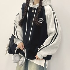 위드후이린 챕터 배색 루즈핏 후드티