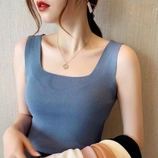 엘쏘 여성용 슬림핏 스퀘어넥 심리스 나시티셔츠