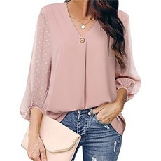 女款波點透光長袖雪紡襯衫