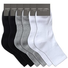 COZY LABEL 男士運動雙層氣墊中筒襪 3款 x 2雙組, 白色, 灰色, 黑色, 1個