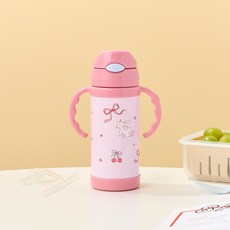 Modern House 幼兒用雙手保溫吸管杯 + 替換用吸管, 1個, 蝴蝶結兔, 350ml
