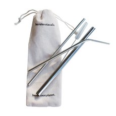here isnot acafe. 不銹鋼吸管3種 + 清洗刷 + 帆布袋組合, 1套